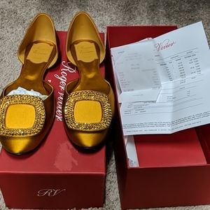 Roger Vivier chips strass satin ballerina flats 36